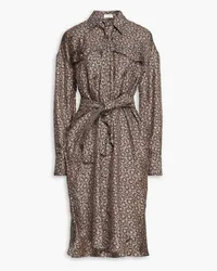 Brunello Cucinelli Belted printed silk-twill shirt dress - Neutral Neutral