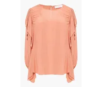 Ruffled crepe de chine blouse - Orange