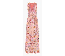 Belted printed crepe maxi dress - Pink