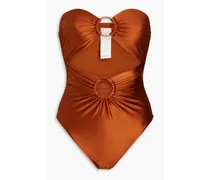 Cutout embellished bandeau swimsuit - Metallic