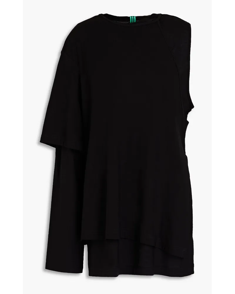 Y-3 One-sleeve printed cotton-jersey top - Black Black