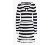 Ruffled striped cotton-blend mini dress - Black