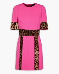 Dolce & Gabbana Leopard print-paneled stretch-crepe mini dress - Pink Pink