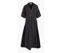 Striped stretch-cotton twill midi dress - Blue