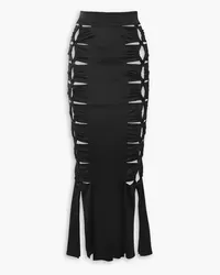 GALVAN Vertebrae ruched cutout satin-jersey maxi skirt - Black Black