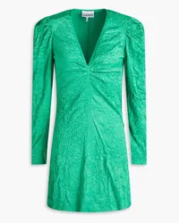 Ganni Crinkled-satin mini dress - Green Green