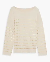 Majestic Mélange striped organic cotton-blend sweater - White White