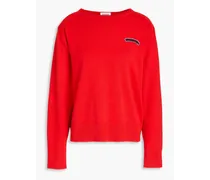 Appliquéd cotton sweater - Red