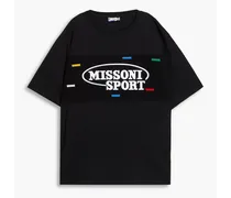 Embroidered cotton-jersey and crochet-knit T-shirt - Black