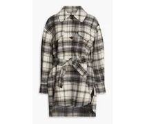 Belted checked brushed wool-blend felt jacket - Neutral