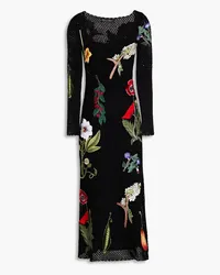 Oscar de la Renta Embroidered open-knit cotton midi dress - Black Black