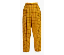 Checked wool-jacquard tapered pants - Yellow