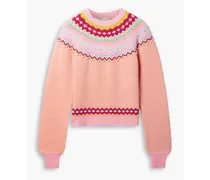 Crawley faux pearl-embellished Fair Isle cotton-blend sweater - Pink
