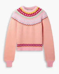 LoveShackFancy Crawley faux pearl-embellished Fair Isle cotton-blend sweater - Pink Pink