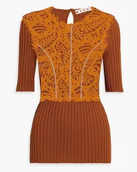 Marni Corded lace-paneled ribbed-knit top - Brown Brown