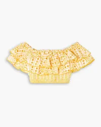 Charo Ruiz Clara off-the-shoulder cropped broderie anglaise cotton-blend top - Yellow Yellow