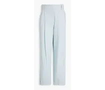 Pleated cotton-blend tapered pants - Blue
