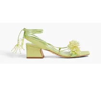 Bea-embellished faux leather sandals - Green