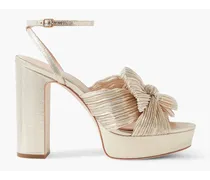 Loeffler Randall Natalia bow-embellished plissé-lamé platform sandals - Metallic Metallic
