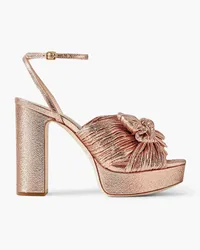 Loeffler Randall Natalia bow-embellished plissé-lamé platform sandals - Metallic Metallic