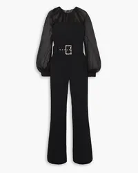 Safiyaa Aternia belted crystal-embellished stretch-crepe and silk-chiffon jumpsuit - Black Black