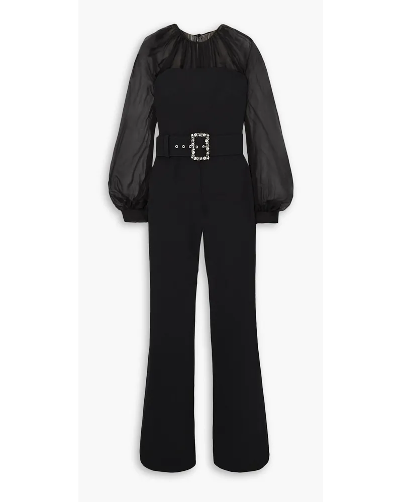 Safiyaa Aternia belted crystal-embellished stretch-crepe and silk-chiffon jumpsuit - Black Black