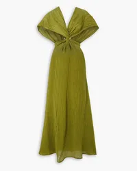 Savannah Morrow Fiori twist-front cutout linen and cotton-blend gauze maxi dress - Green Green