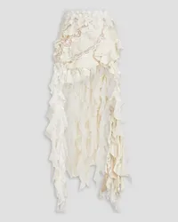 Zimmermann Asymmetric ruffled cotton-blend lace, shantung and organza maxi skirt - White White