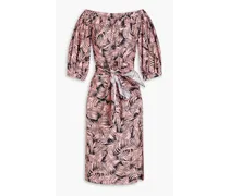 Off-the-shoulder printed stretch-cotton poplin midi dress - Pink
