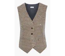Sequined checked wool-blend and satin vest - Neutral