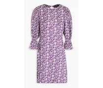 Cutout floral-print linen-blend mini dress - Purple