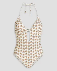 Tory Burch Floral-print halterneck swimsuit - White White