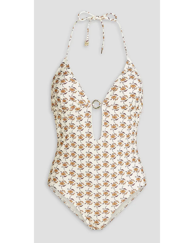 Tory Burch Floral-print halterneck swimsuit - White White