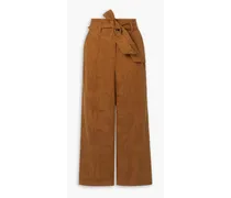 Vitha cropped modal and linen-blend jacquard wide-leg pants - Brown