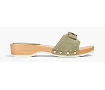 Studded suede wedge mules - Green