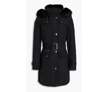Faux fur-trimmed shell hooded coat - Black