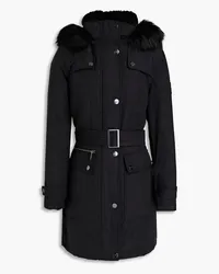 DKNY Faux fur-trimmed shell hooded coat - Black Black