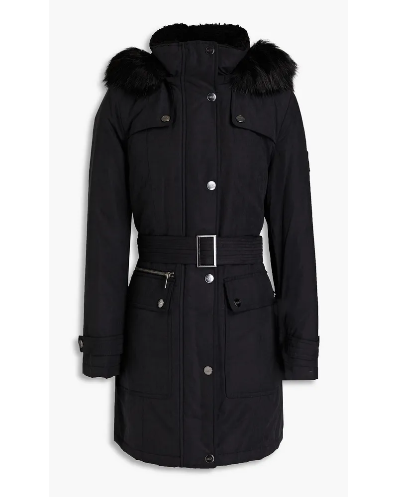 DKNY Faux fur-trimmed shell hooded coat - Black Black