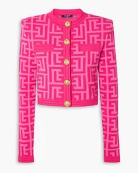 Balmain Barbie cropped jacquard-knit wool-blend jacket - Pink Pink