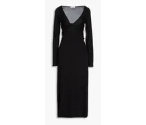 Twist-front stretch-knit midi dress - Black
