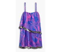 Layered printed silk crepe de chine mini dress - Blue