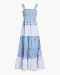 Sandro Tiered printed jacquard, poplin and organza midi dress - Blue Blue