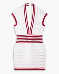 Balmain Striped metallic knitted mini dress - White White