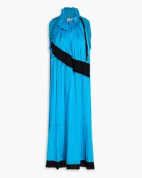 3.1 phillip lim Satin crepe-paneled pleated georgette midi dress - Blue Blue