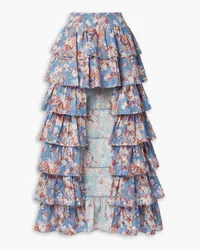 Caroline Constas Calista asymmetric tiered floral-print cotton-voile maxi skirt - Blue Blue