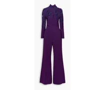 Guipure lace-paneled crepe wide-leg jumpsuit - Purple