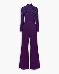 Elie Saab Guipure lace-paneled crepe wide-leg jumpsuit - Purple Purple