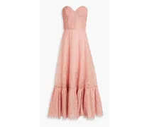 Strapless gathered lace maxi dress - Pink