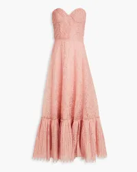 COSTARELLOS Strapless gathered lace maxi dress - Pink Pink