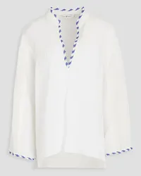 Tory Burch Crocheted lace-trimmed ramie and cotton-blend gauze top - White White